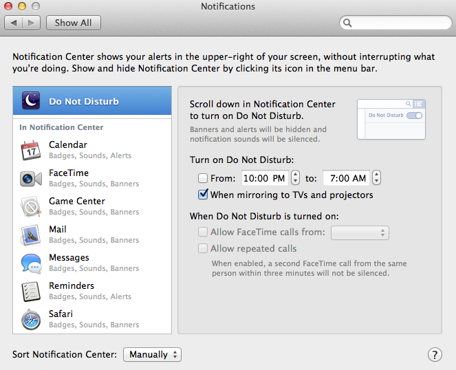 Notification Center Preferences